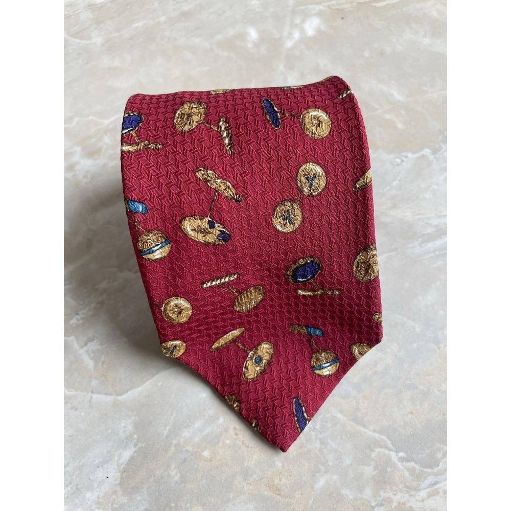 Vintage Ferrell Reed Red Cuff Link Pattern‎ Silk Tie Made In USA 3.5"